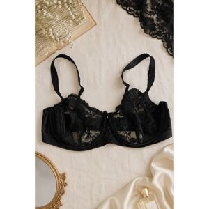 Fantasie Black Lace Underwire Bra 36DDD Sexy Coquette Full Coverage Lingerie